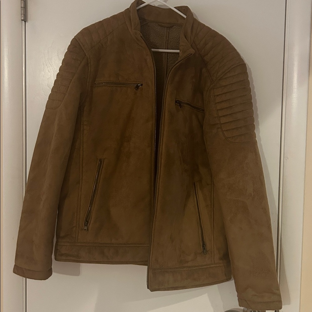 Black Rivet Brown Sherpa-Lined Suede Jacket